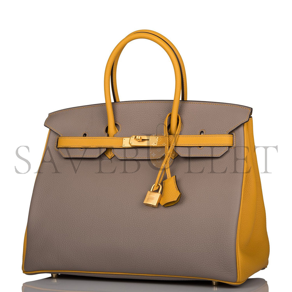 HERMÈS BIRKIN 30 EPSOM ASPHALT GREY AND AMBER YELLOW GOLD BUCKLE H028369CK15 (30*23*15cm)